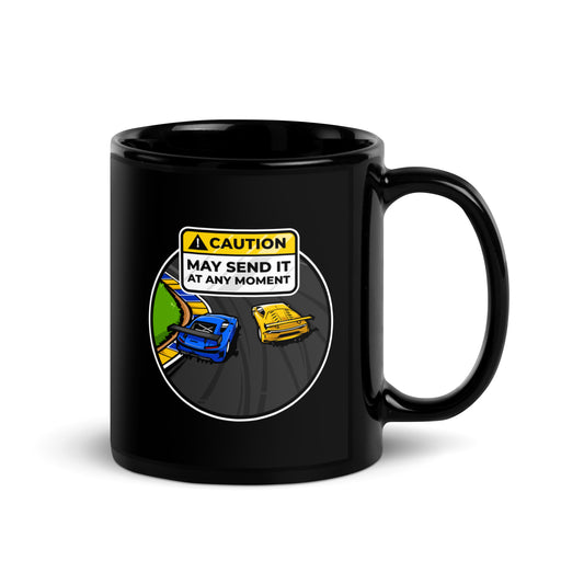 Caution May Send It at Any Moment Black Glossy Mug