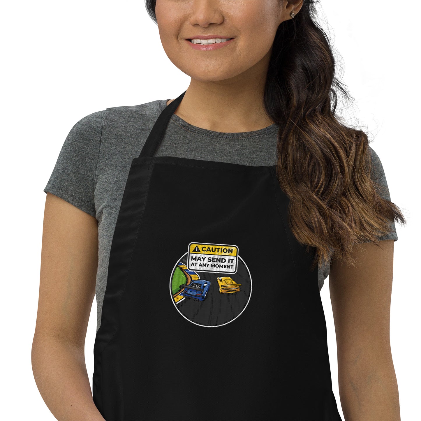 Caution May Send It at Any Moment Embroidered Apron