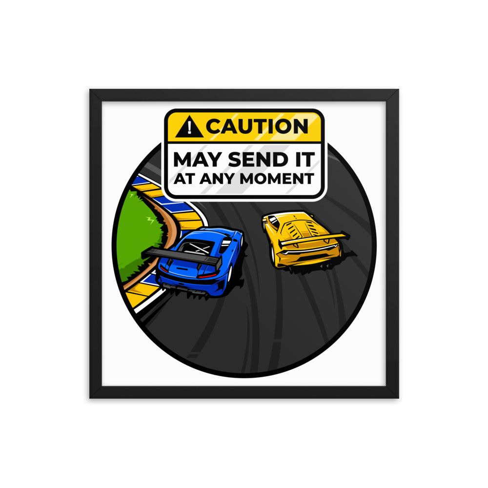 Caution May Send It at Any Moment Framed Poster