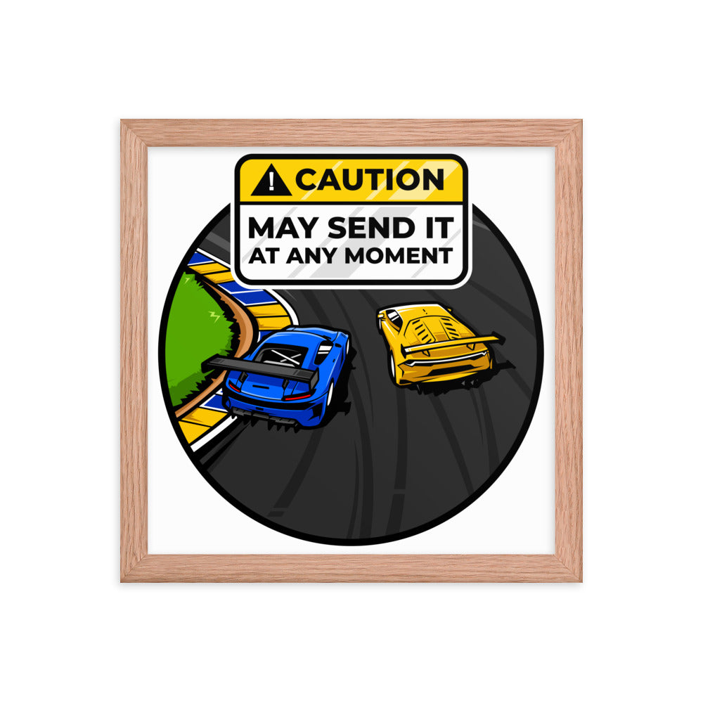 Caution May Send It at Any Moment Framed Poster