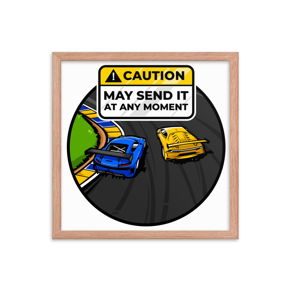 Caution May Send It at Any Moment Framed Poster