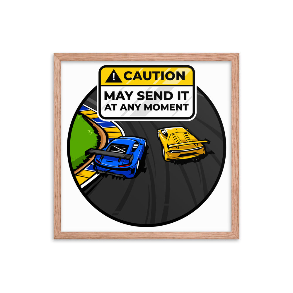 Caution May Send It at Any Moment Framed Poster