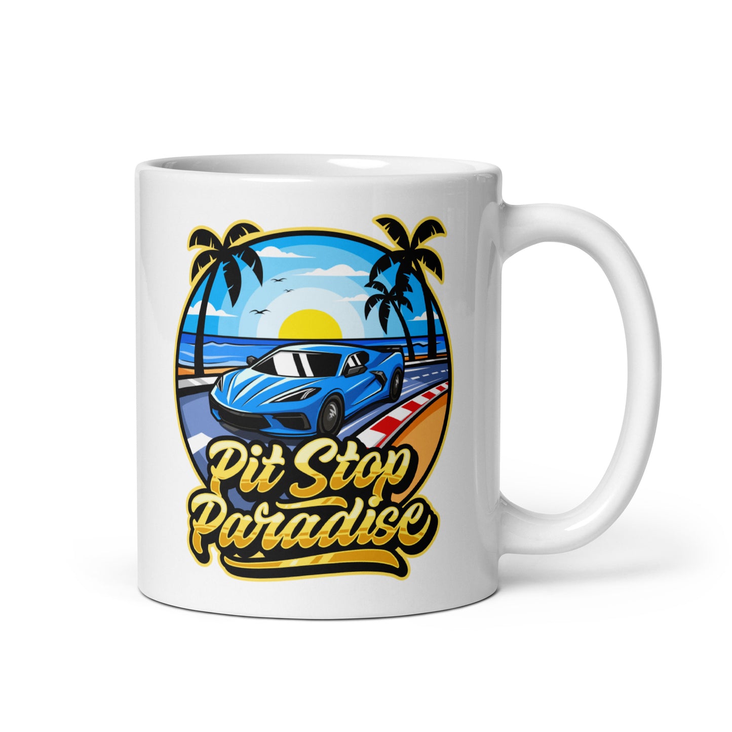 Pit Stop Paradise White Glossy Mug