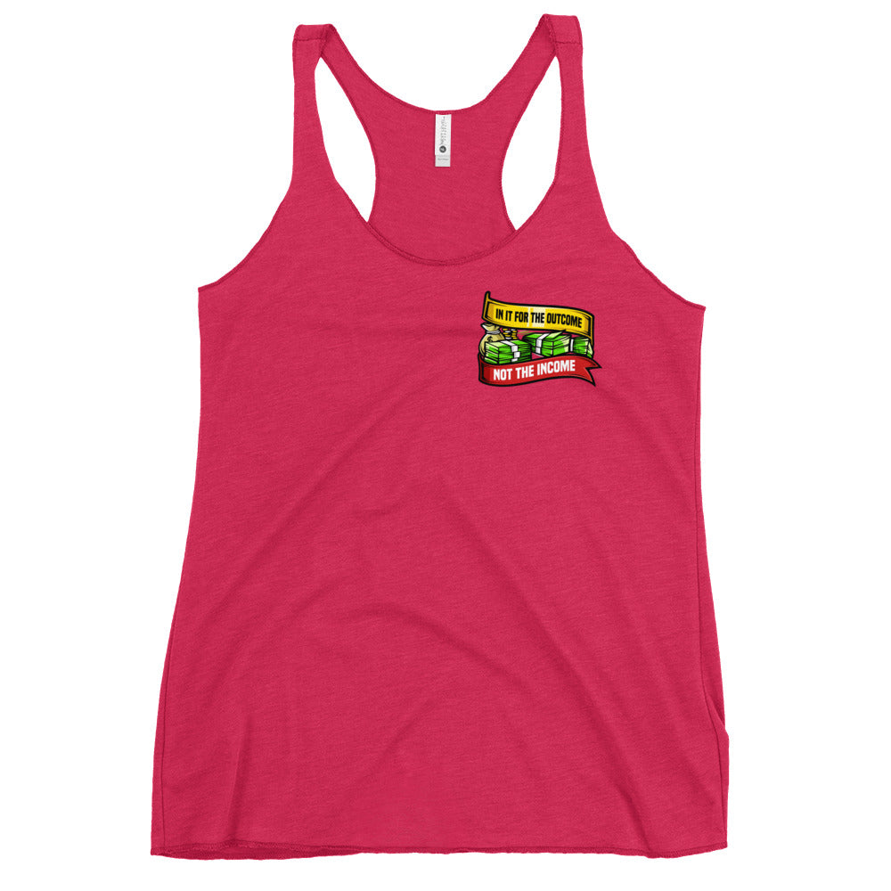 In it For the Outcome Not the Income Women's Racerback Tank